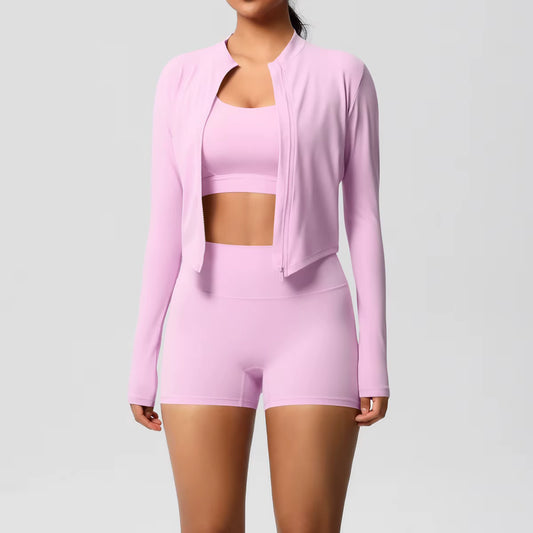 HeartFlex™ 3-Piece Imported Activewear Set (Jacket + Bra + Shorts)