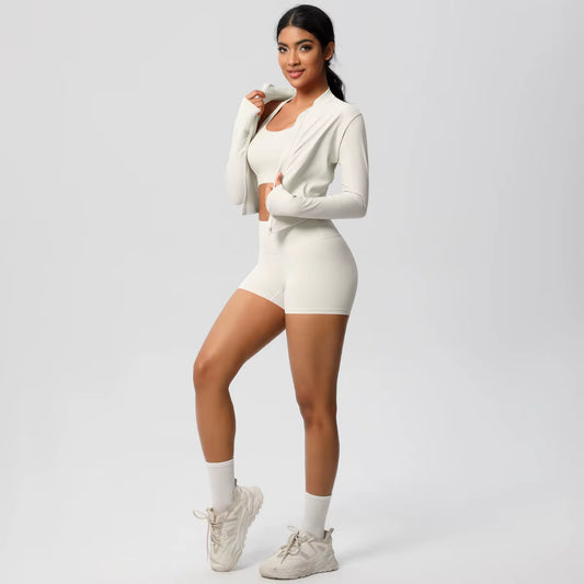 HeartFlex™ 3-Piece Imported Activewear Set (Jacket + Bra + Shorts)