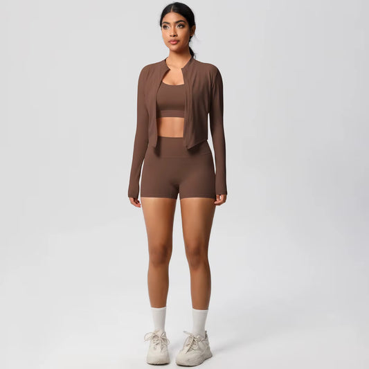 HeartFlex™ 3-Piece Imported Activewear Set (Jacket + Bra + Shorts)