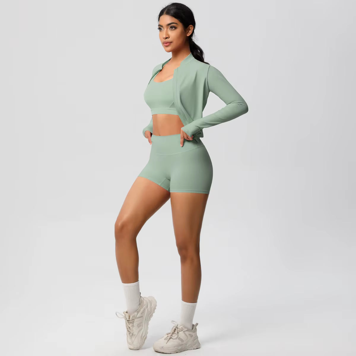 HeartFlex™ 3-Piece Imported Activewear Set (Jacket + Bra + Shorts)