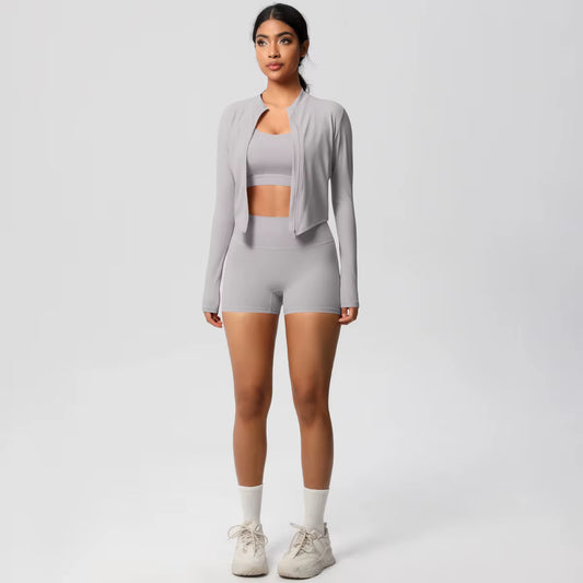 HeartFlex™ 3-Piece Imported Activewear Set (Jacket + Bra + Shorts)