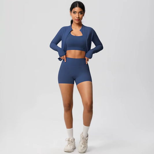 HeartFlex™ 3-Piece Imported Activewear Set (Jacket + Bra + Shorts)