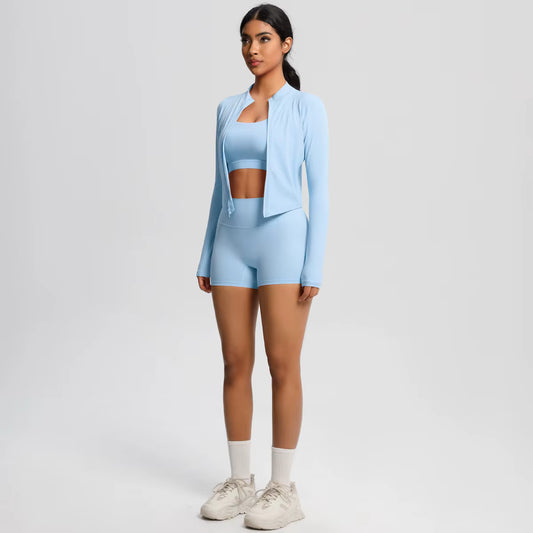 HeartFlex™ 3-Piece Imported Activewear Set (Jacket + Bra + Shorts)