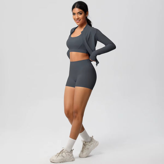 HeartFlex™ 3-Piece Imported Activewear Set (Jacket + Bra + Shorts)