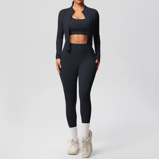 PowerFlex™ 3-Piece Imported Activewear Set (Jacket + Bra + Leggings)