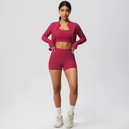 HeartFlex™ 3-Piece Imported Activewear Set (Jacket + Bra + Shorts)