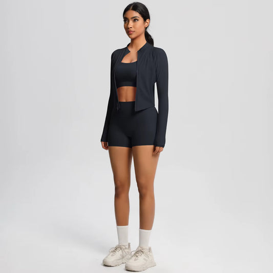 HeartFlex™ 3-Piece Imported Activewear Set (Jacket + Bra + Shorts)