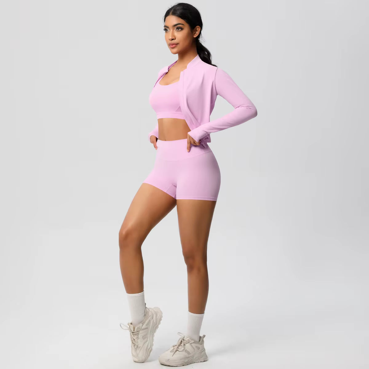 HeartFlex™ 3-Piece Imported Activewear Set (Jacket + Bra + Shorts)