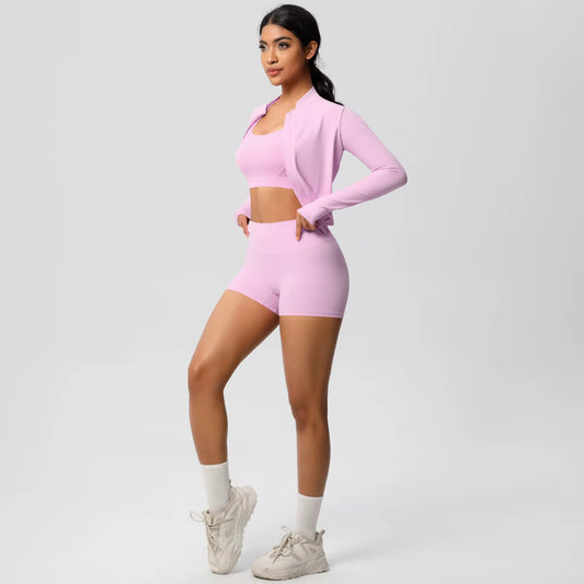 HeartFlex™ 3-Piece Imported Activewear Set (Jacket + Bra + Shorts)