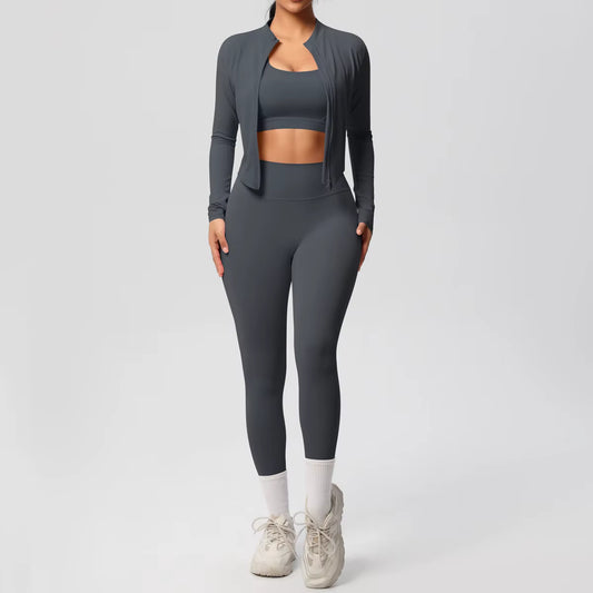 PowerFlex™ 3-Piece Imported Activewear Set (Jacket + Bra + Leggings)